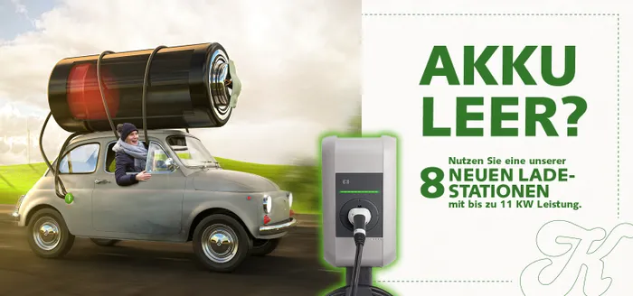 Kleines Auto mit riesiger Batterie auf dem Dach bewirbt neue Ladestationen mit 11 kW Leistung